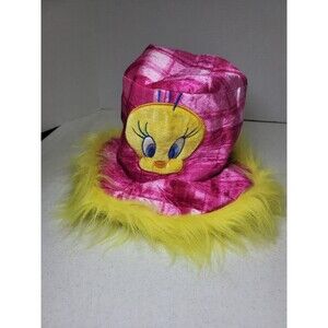 Tweety Bird Six Flags Fun Fur Top Hat Yellow Pink Checkered Adult